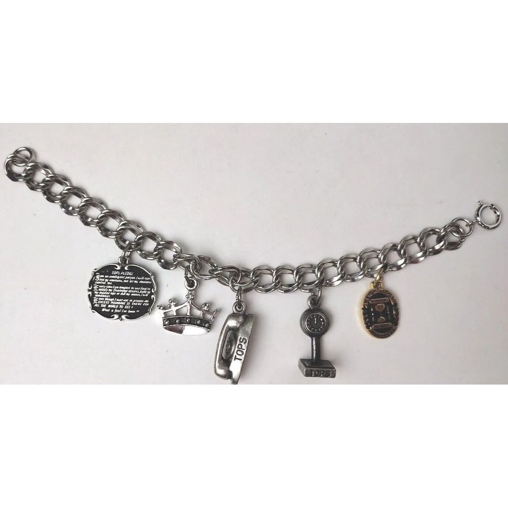 Vintage TOPS CHARM BRACELET Weight Loss Silver Tone - 5 charms - Tops Pledge